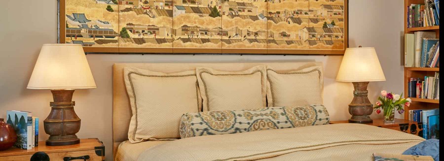 Kiri wood tansu nightstands highlight Japanese screen painting
